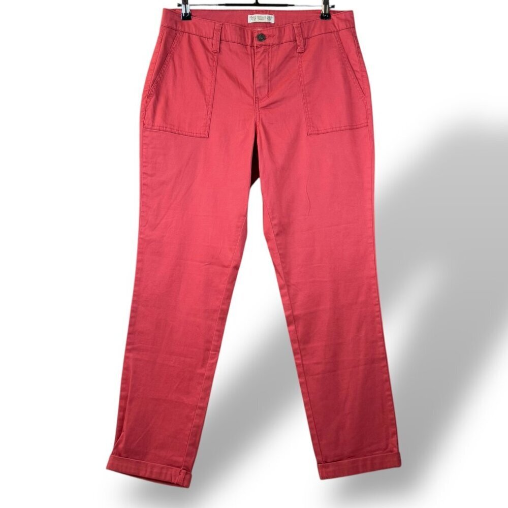 Vintage America Blues Pants Women Sz 12 Coral Cuff Patch Pocket Flat Front Chino